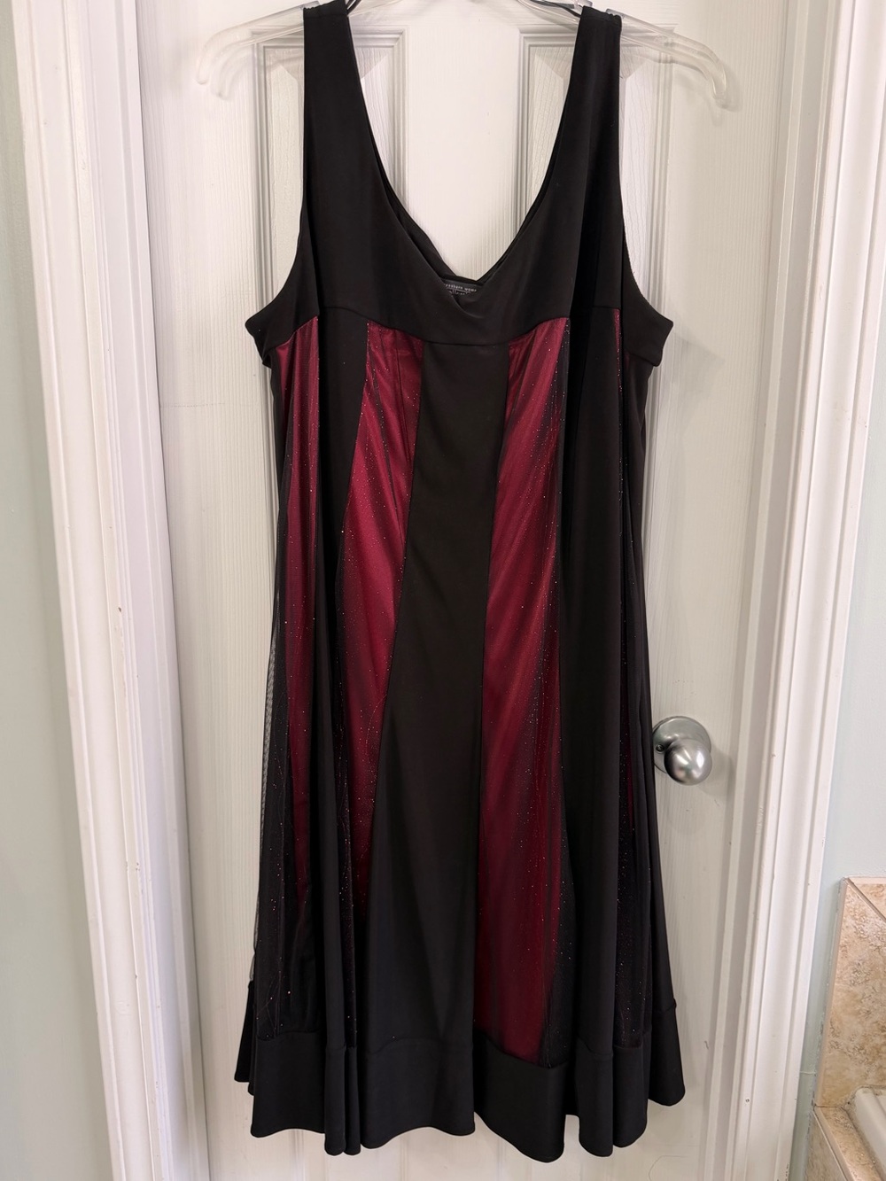 Dressbarn Woman Collection Black & Red Glitter Mesh Formal Dress 20W